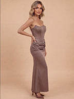 Women’s Dress – Strapless Corset Satin Maxi Dress