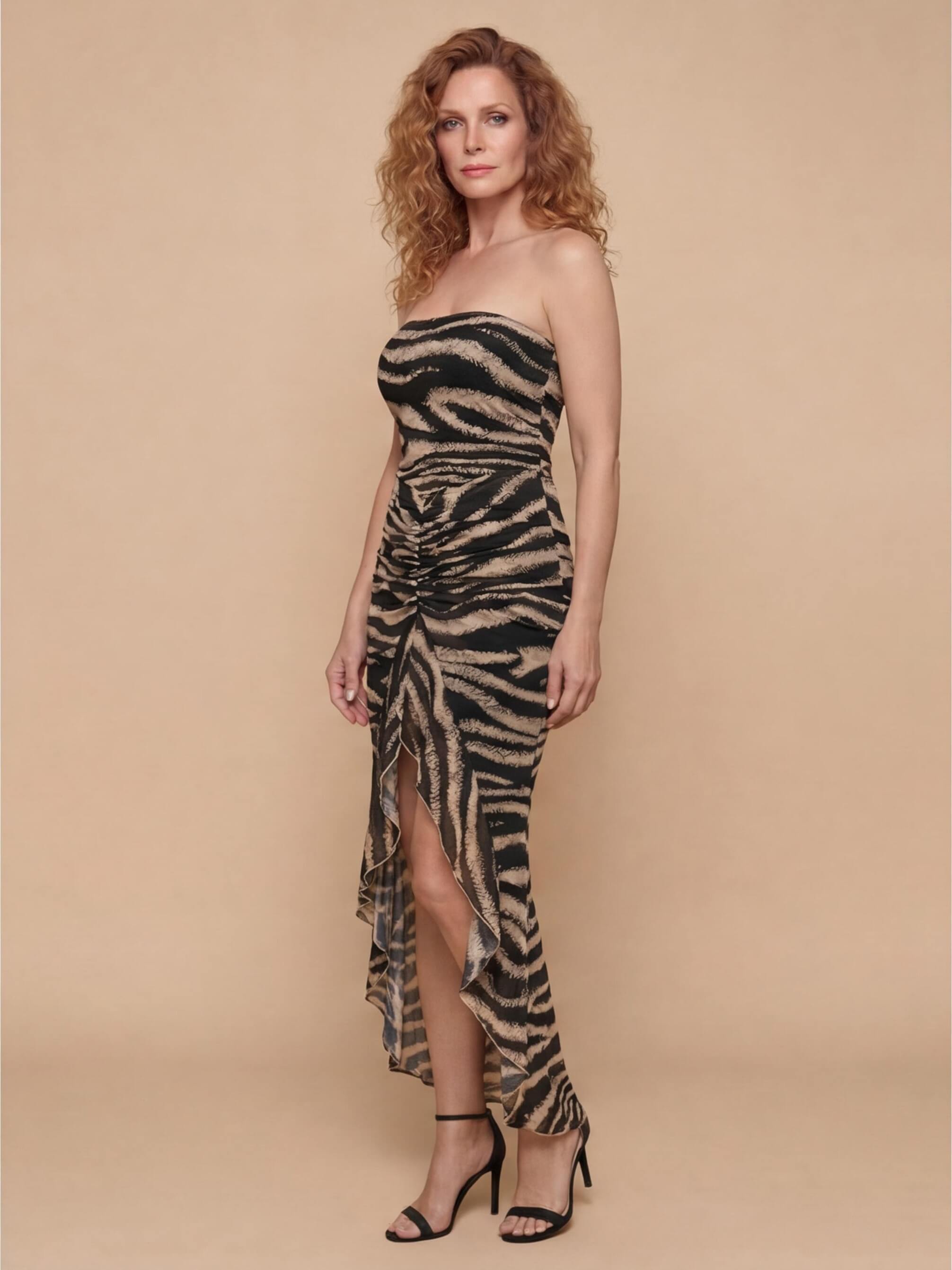 Women's Strapless Zebra Print Evening Dress with High-Low Hem – Label-Lahra