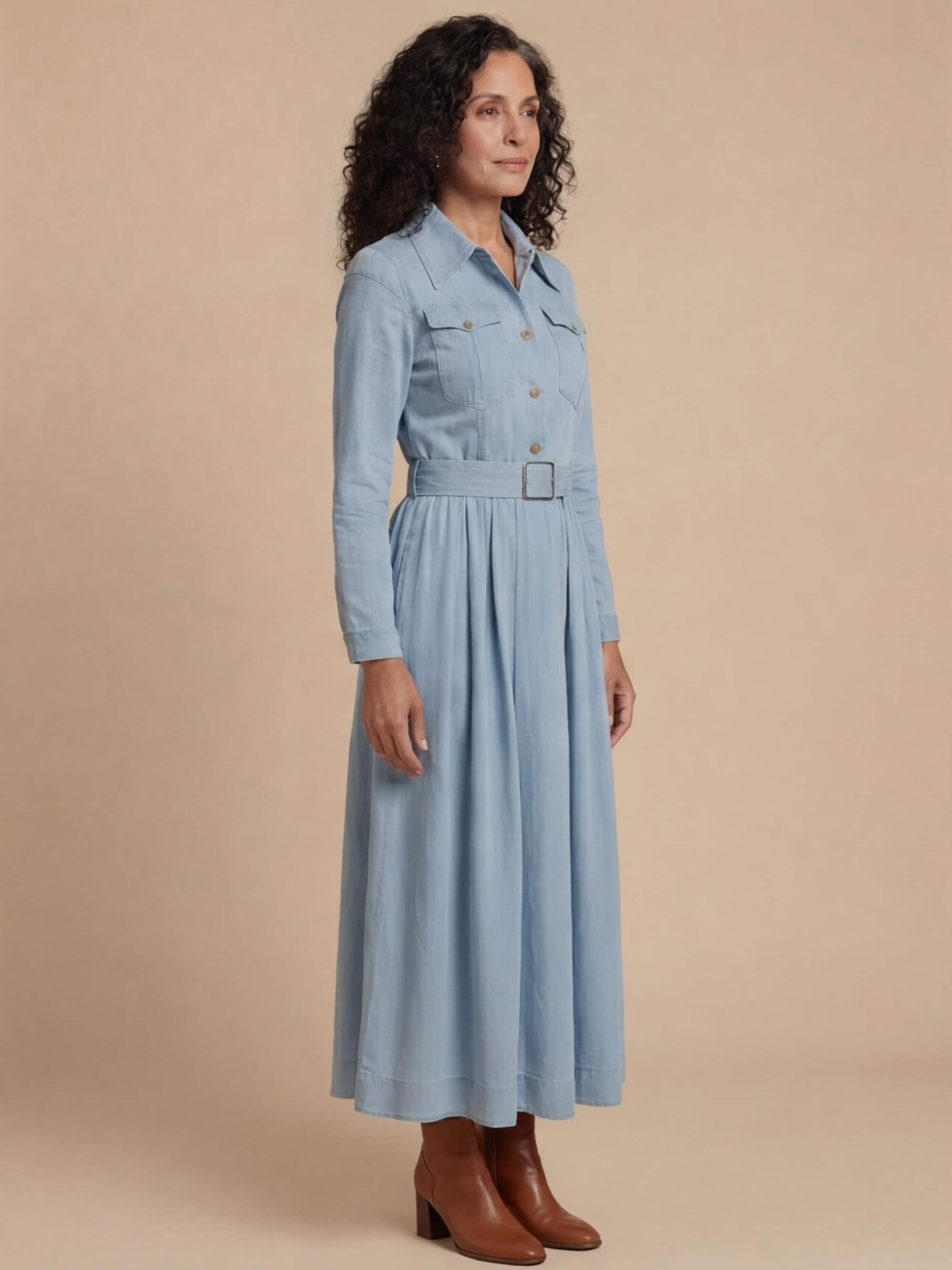 Women’s Belted Denim Shirt Dress – Timeless & Everyday Chic