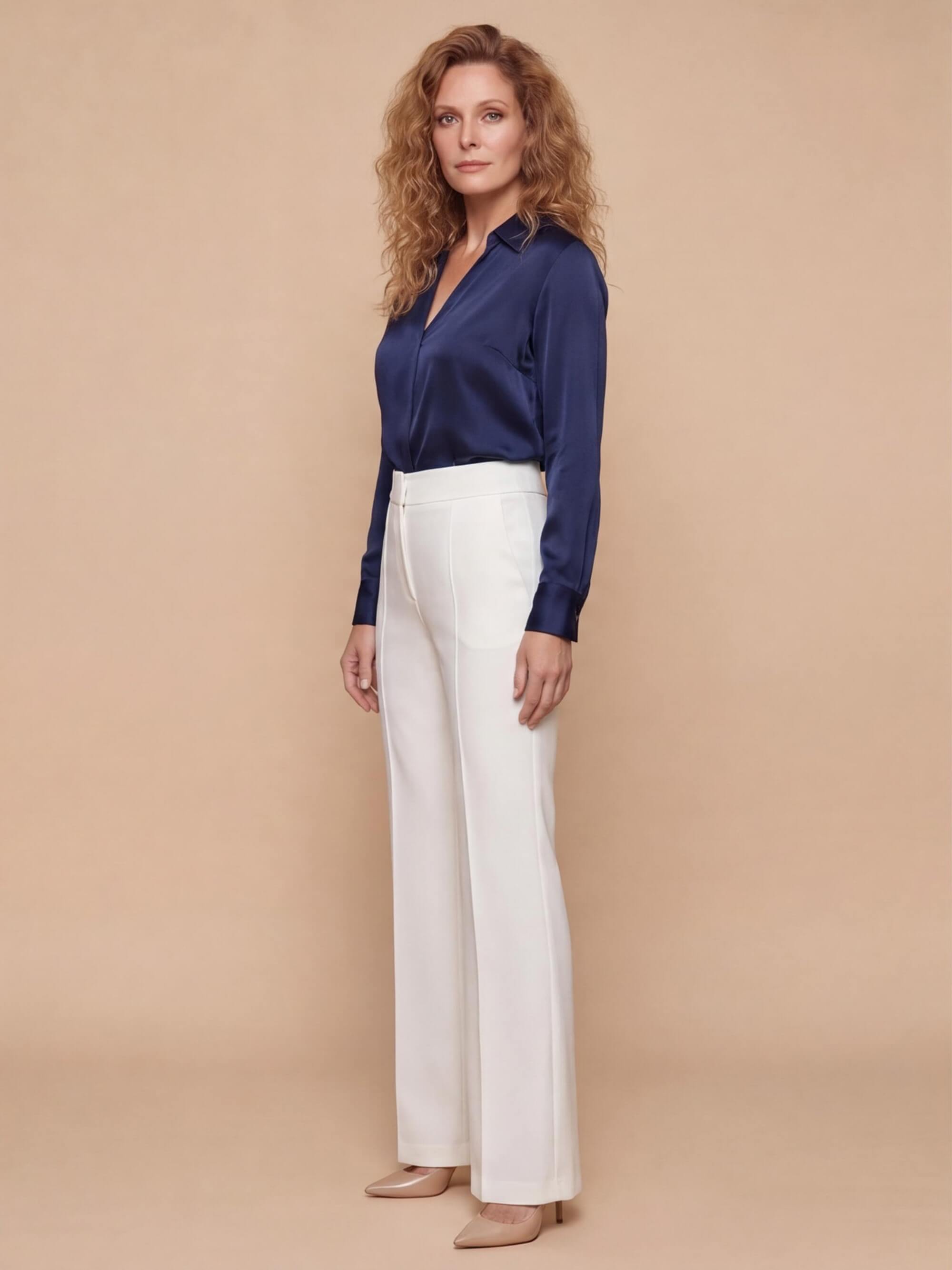 Women’s White High-Waisted Wide-Leg Trousers – Timeless Elegance