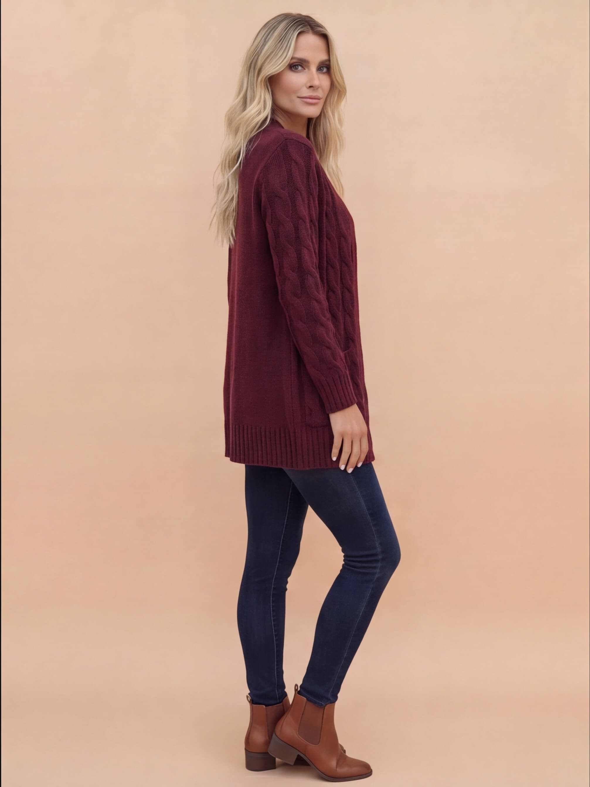 Women’s Cable Knit Cardigan – Button Front & Cozy Loose Fit