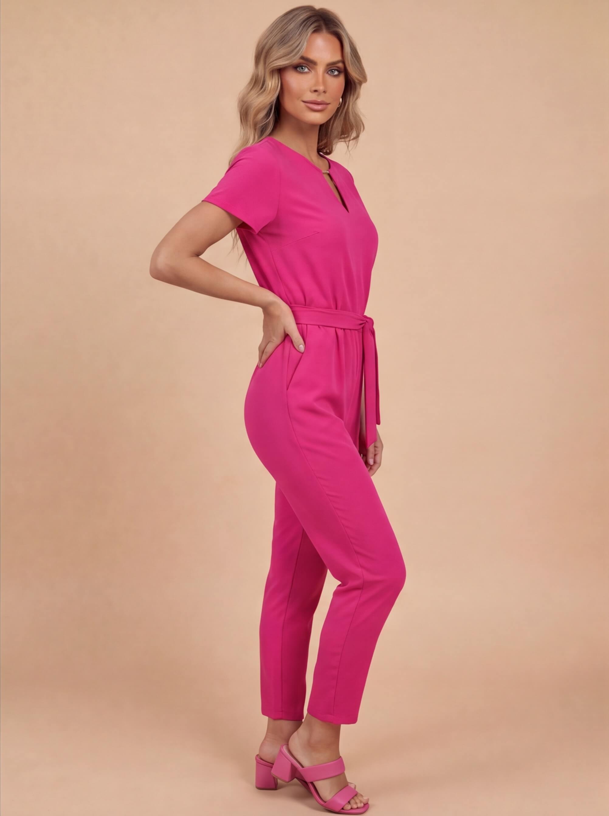 Women’s Jumpsuit – Elegant Tailored Short-Sleeve Jumpsuit