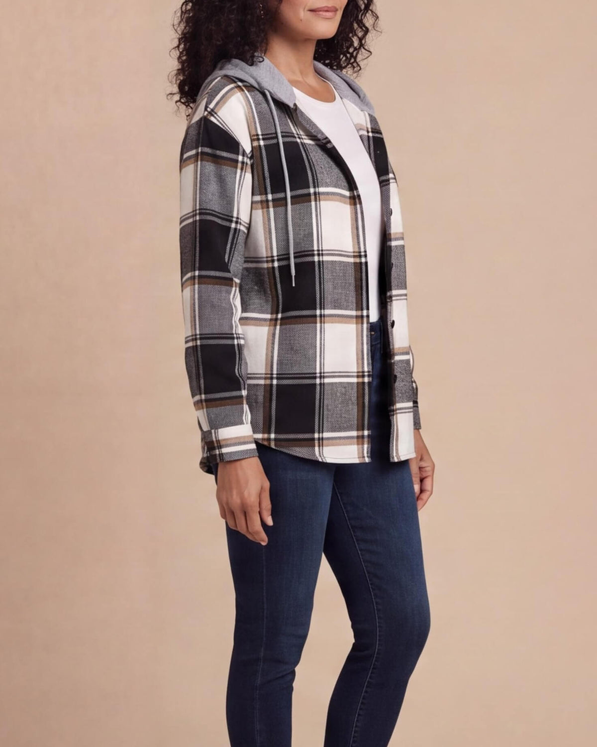 Women’s Hooded Plaid Button-Up Jacket