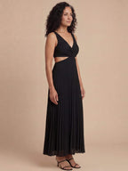 Women’s Dress – Pleated Backless Midi Dress