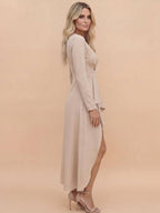 Women’s asymmetrical midi dress with a V-neck