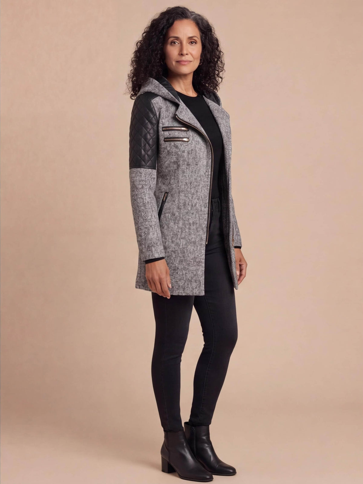 Women’s Textured Hooded Zip-Up Coat