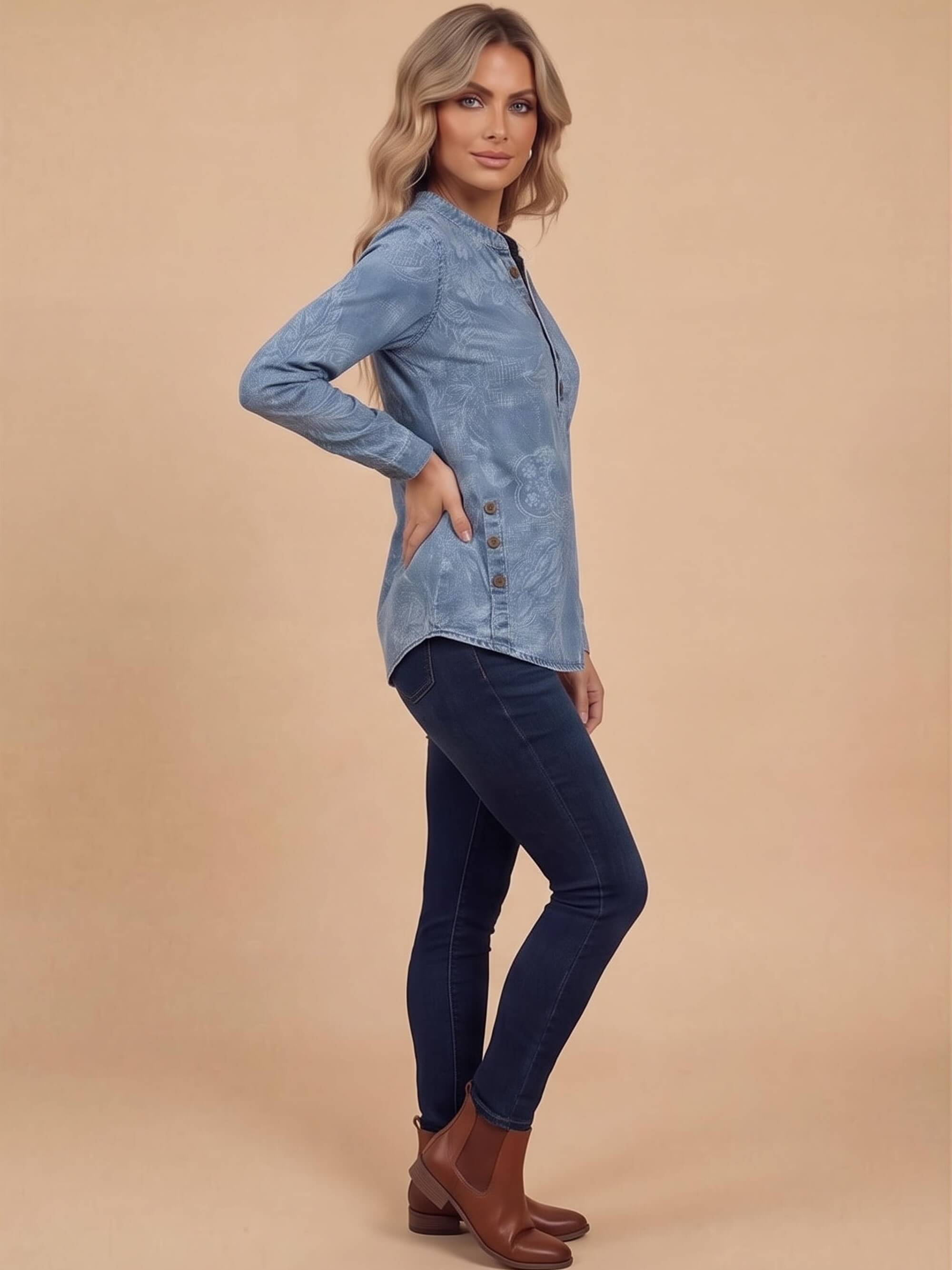 Women’s Paisley Button Detail Long Sleeve Top