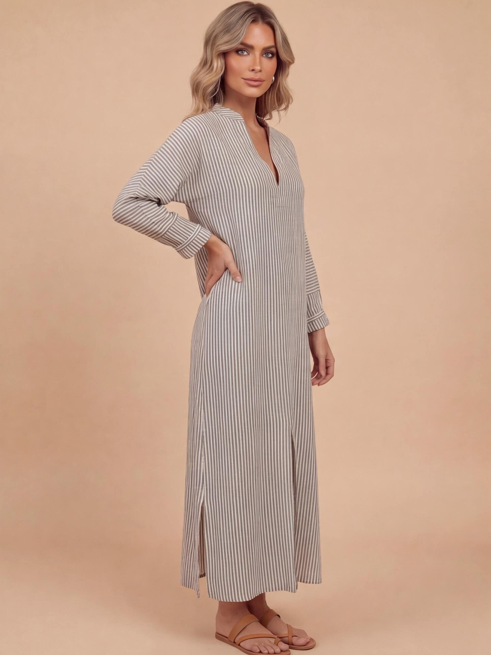 Women’s Dress – Striped Maxi Kaftan Dress