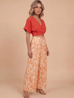 Women’s Set – Floral Print Top & Wide-Leg Summer Trousers