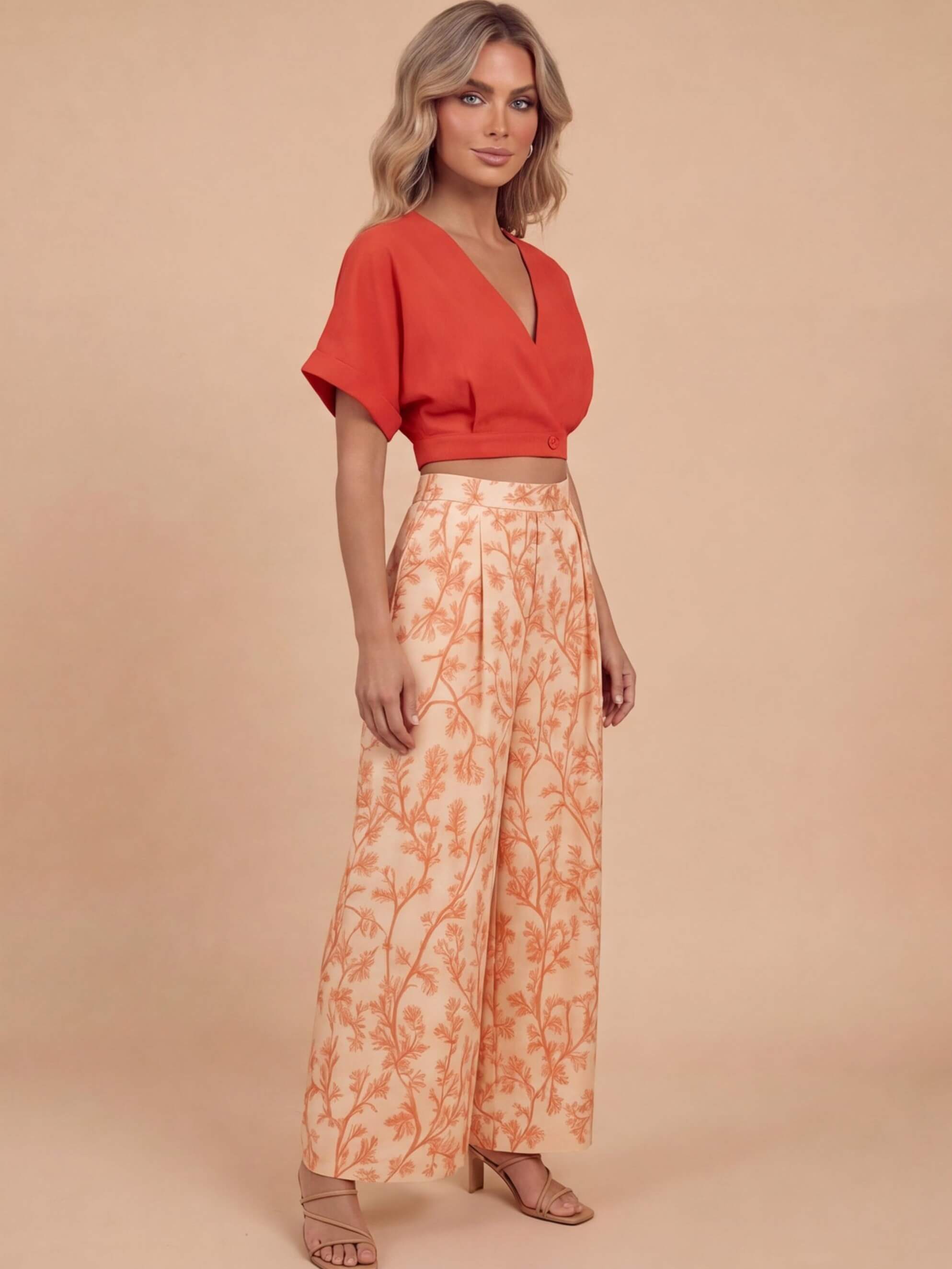Women’s Set – Floral Print Top & Wide-Leg Summer Trousers