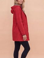 Women’s Hooded Utility Jacket with Animal-Print Trim