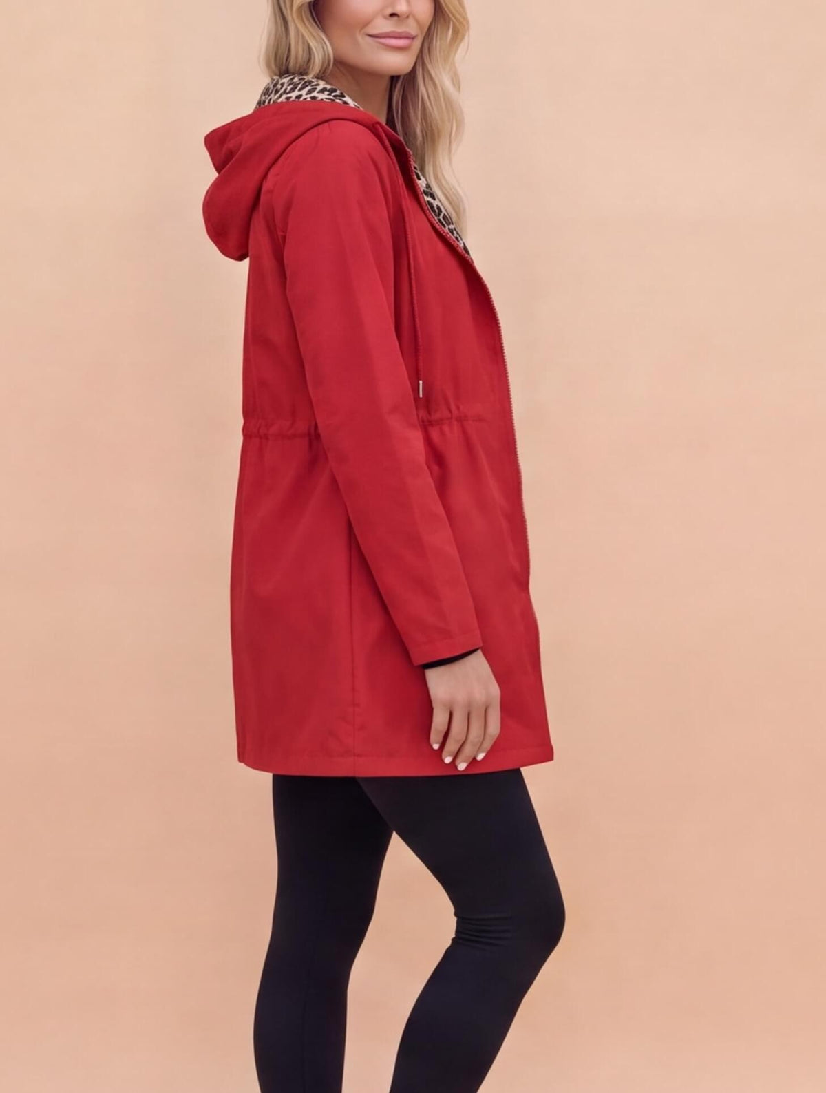 Women’s Hooded Utility Jacket with Animal-Print Trim