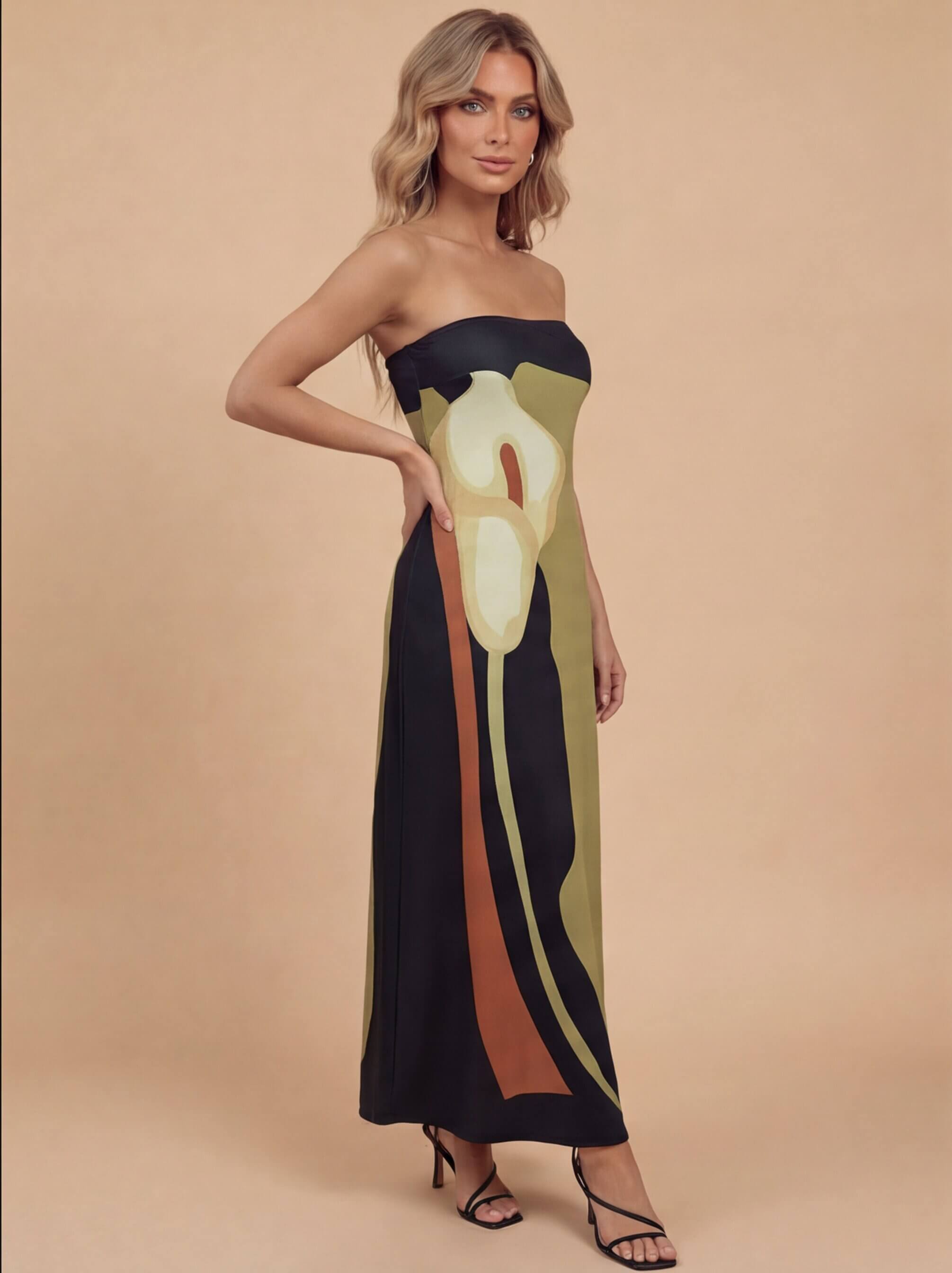 Women’s Strapless Abstract Maxi Dress