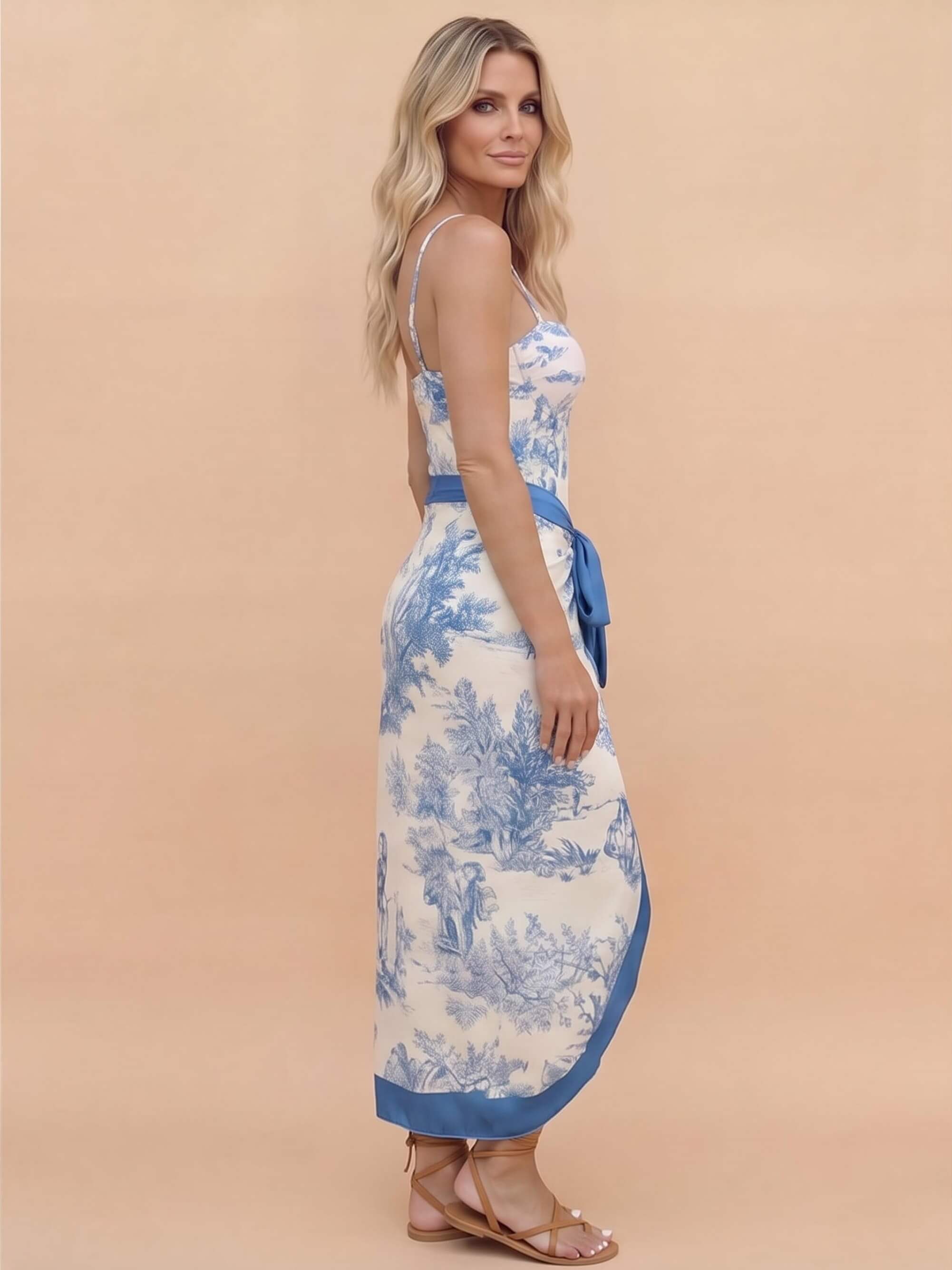 Women’s Toile Print Swimsuit and Sarong Set