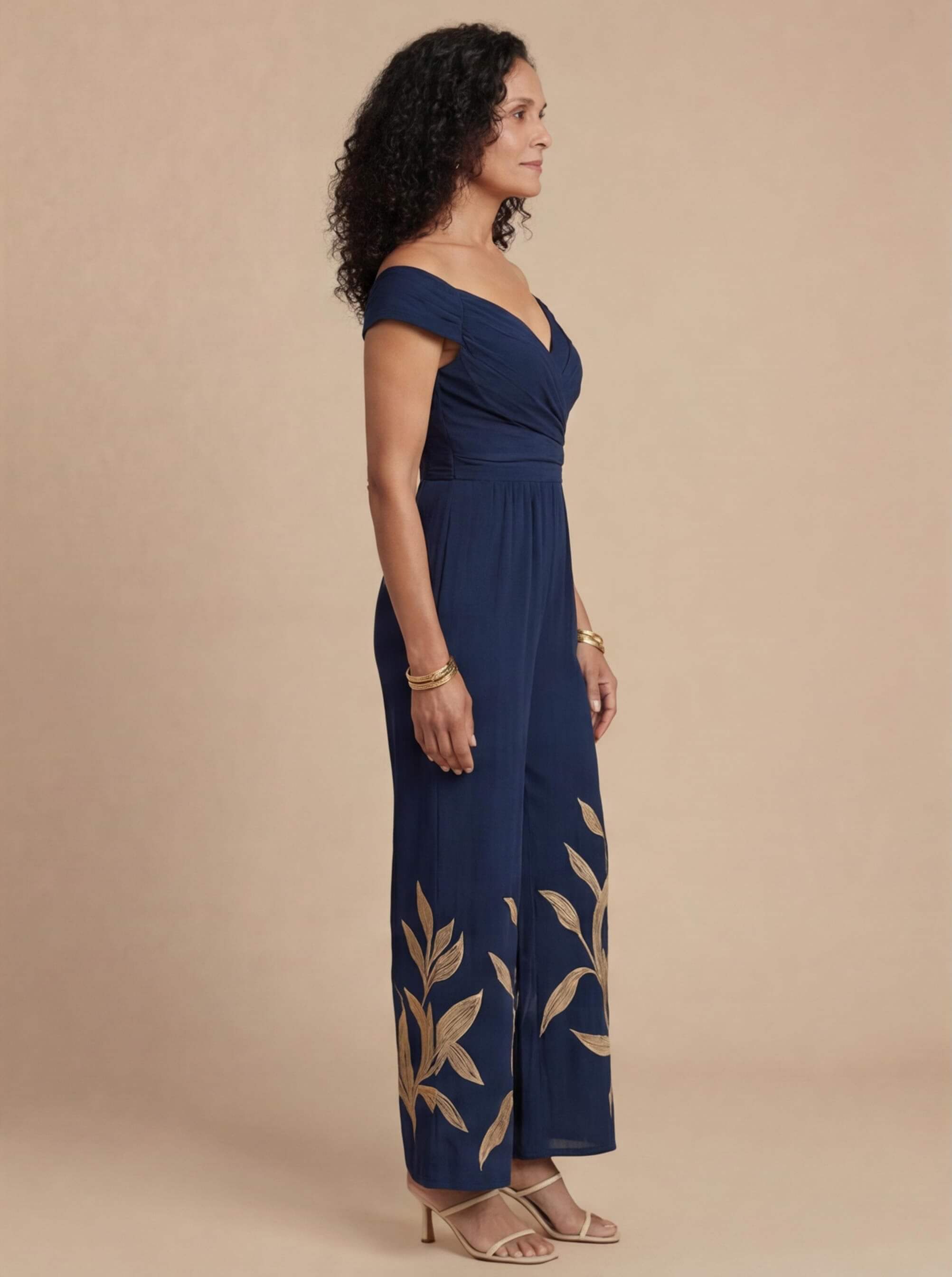 Women’s Jumpsuit – Off-Shoulder Wide-Leg Embroidered Evening Jumpsuit