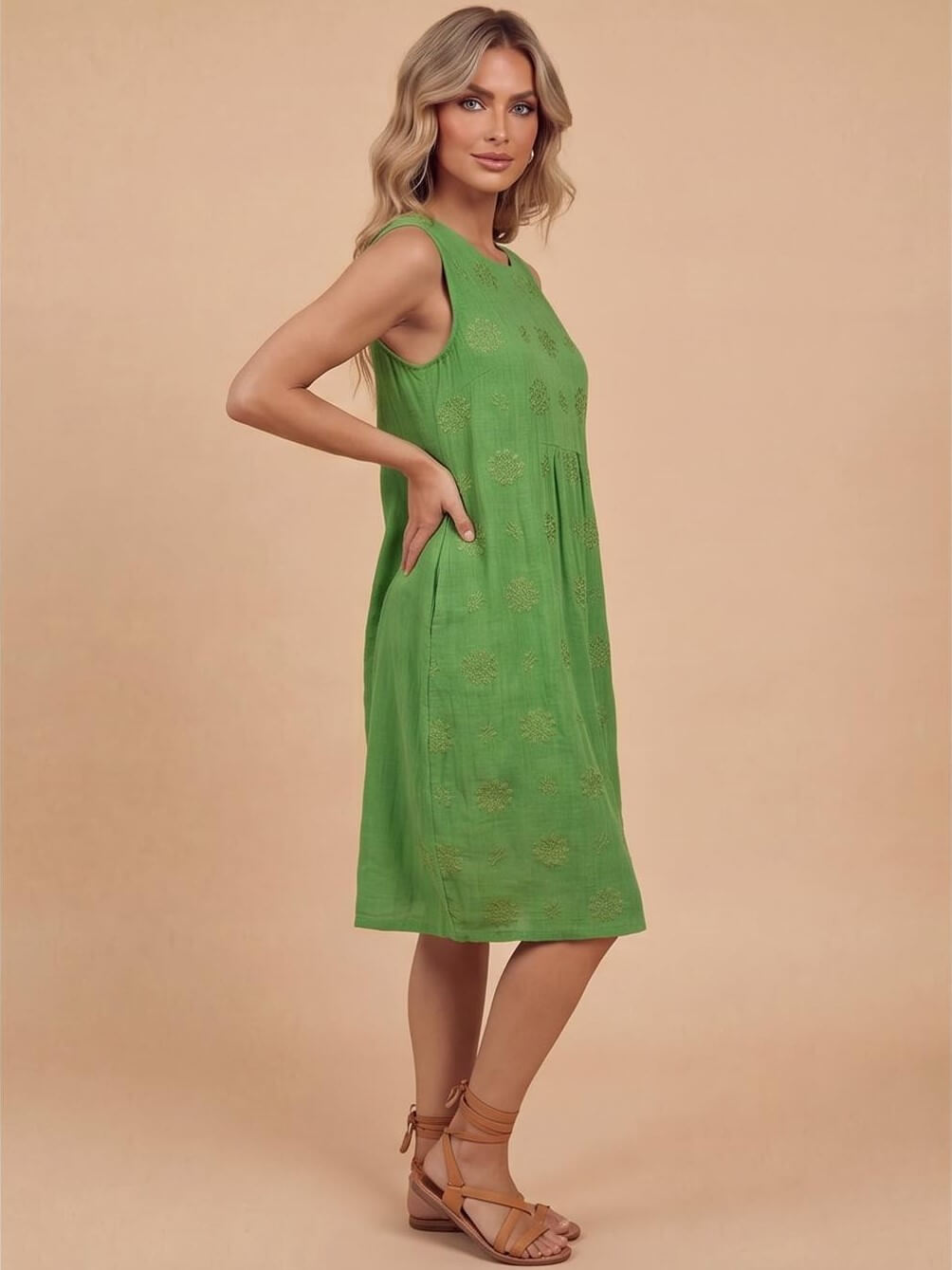 Women’s Dress – Embroidered Sleeveless Midi Dress