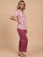 Women’s Floral Button Detail Short Sleeve Blouse