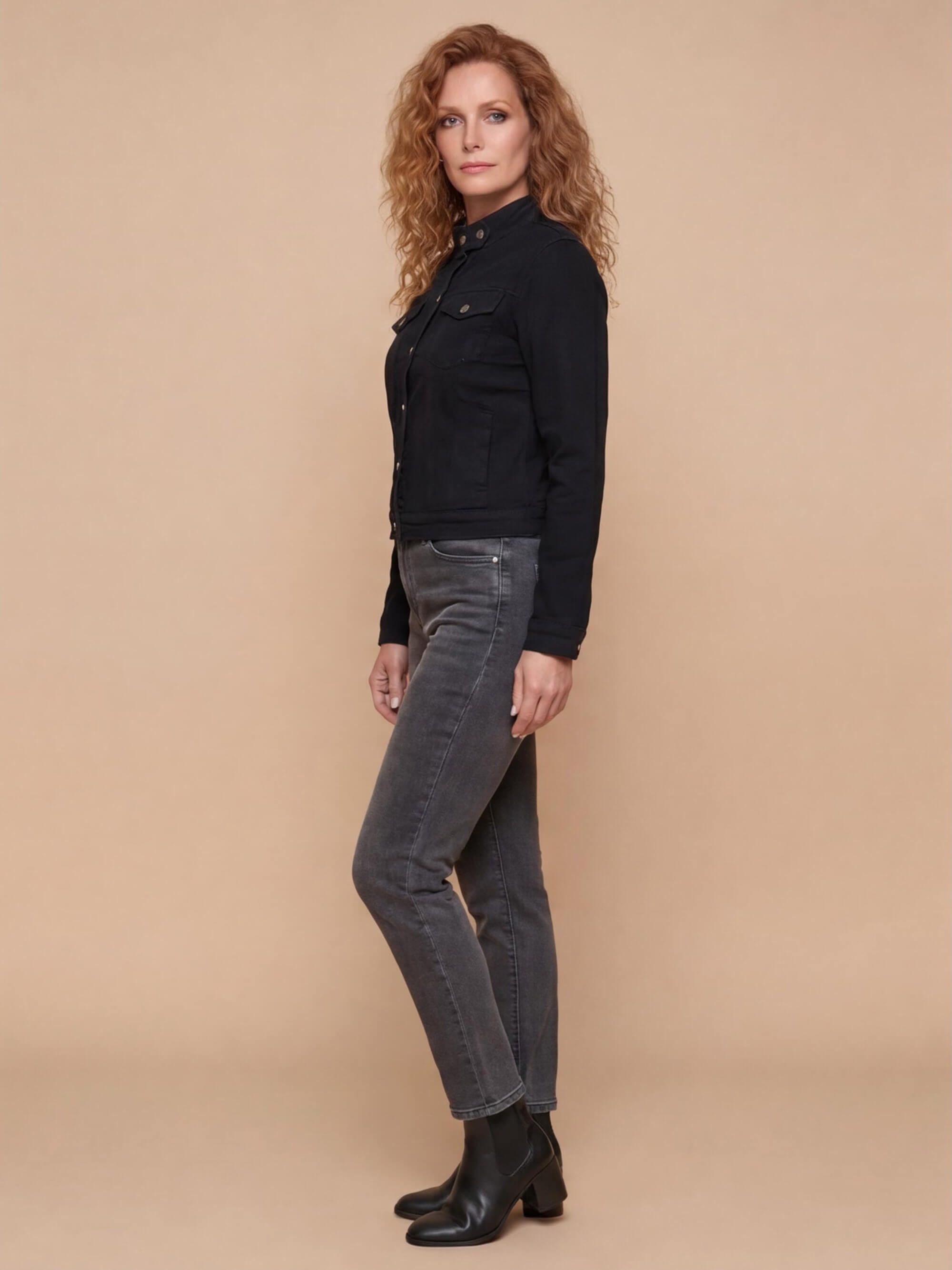 Women’s Suede-Look Button Jacket – Stand Collar - Spring/Fall
