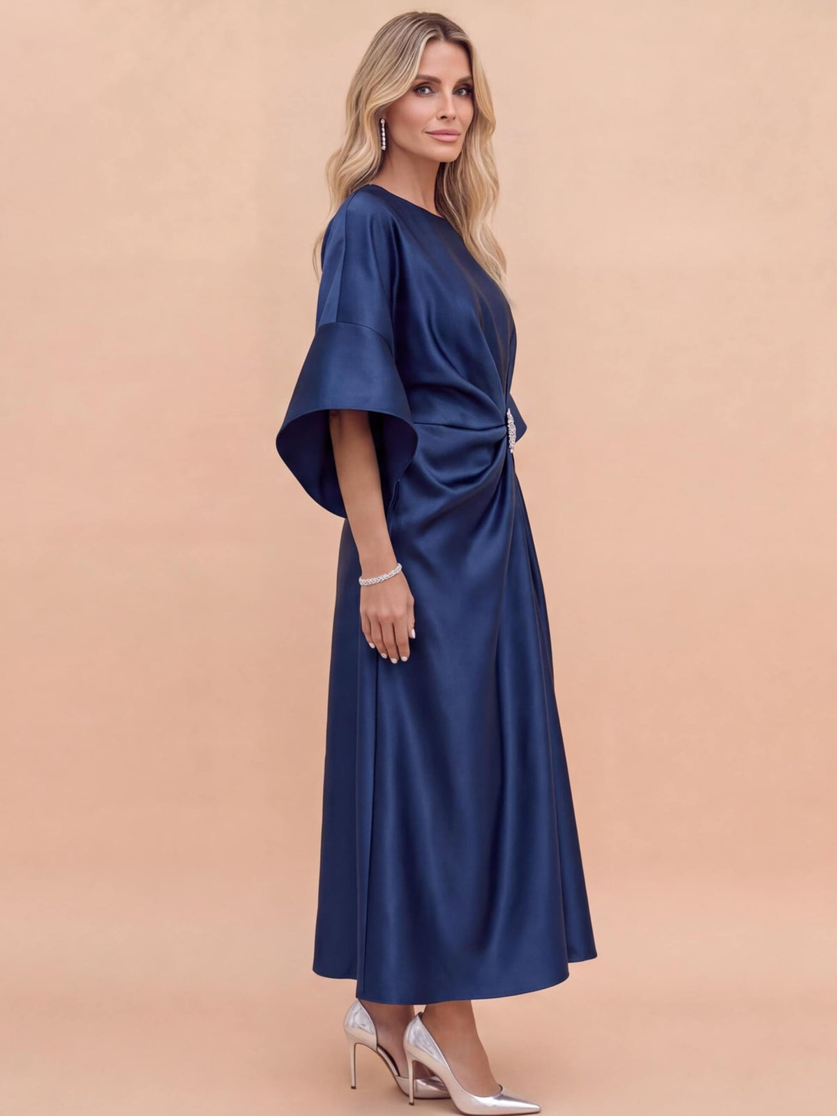Women’s Draped Embellished Midi Evening Dress