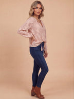 Women’s Top – Boho Lace Blouse with Split Neckline