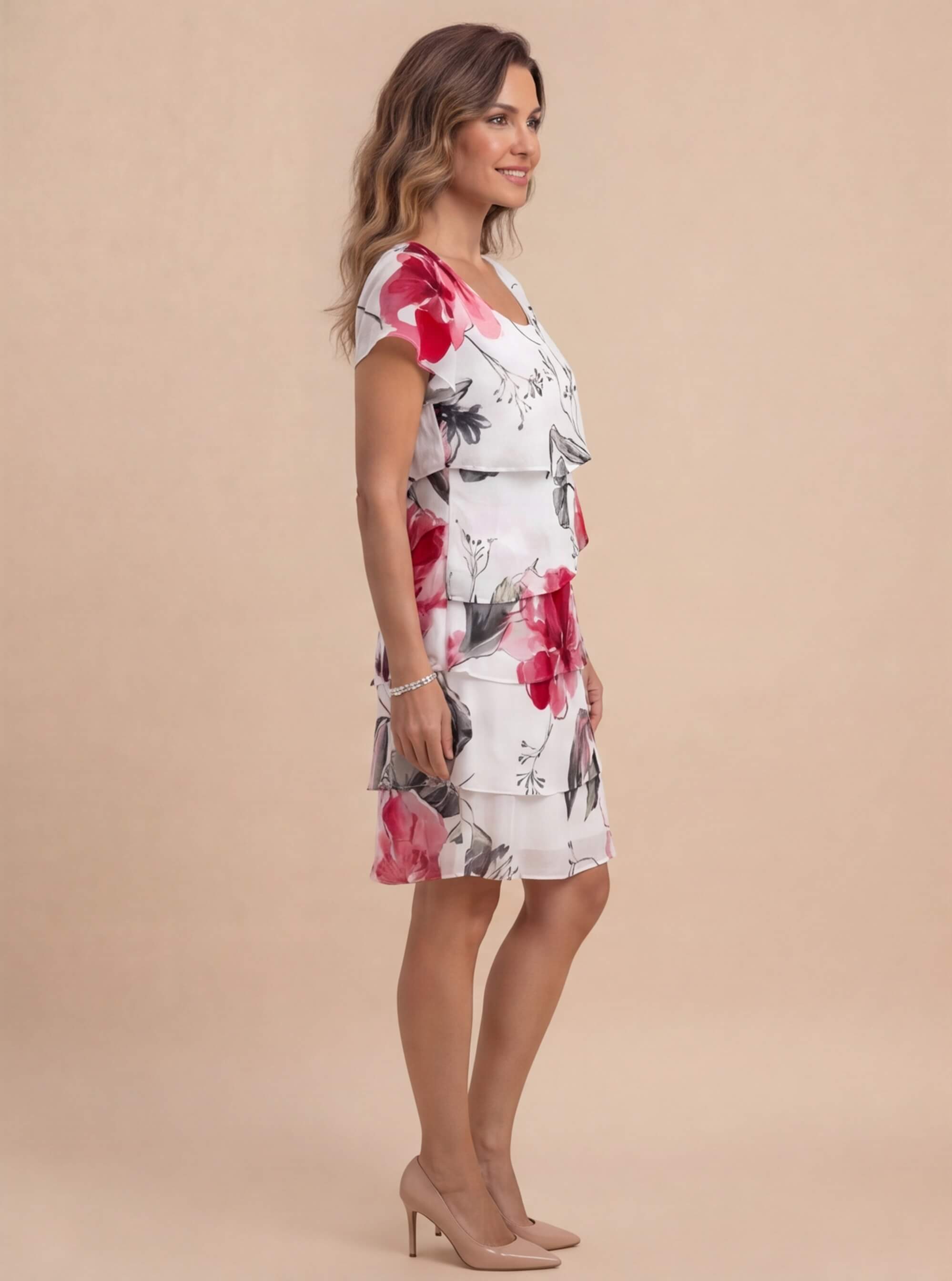 Women’s Dress – Floral Ruffle Layered Dress