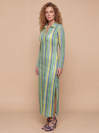 Valeria Printed Long Sleeve Midi Dress – Blue/Pink