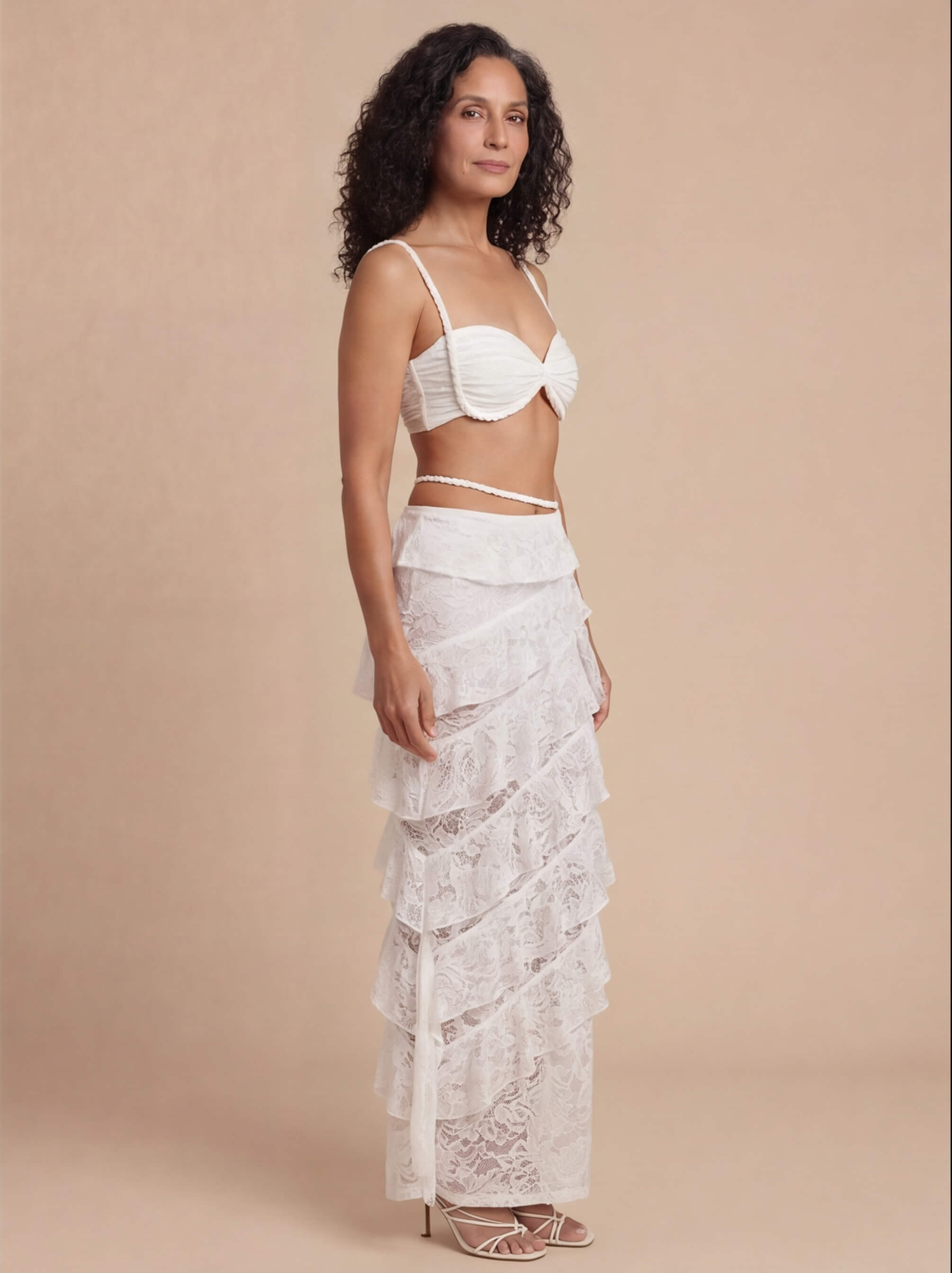 Women’s Twist Top and Lace-Look Maxi Skirt Set