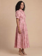 Women’s Belted Puff Sleeve Maxi Shirt Dress