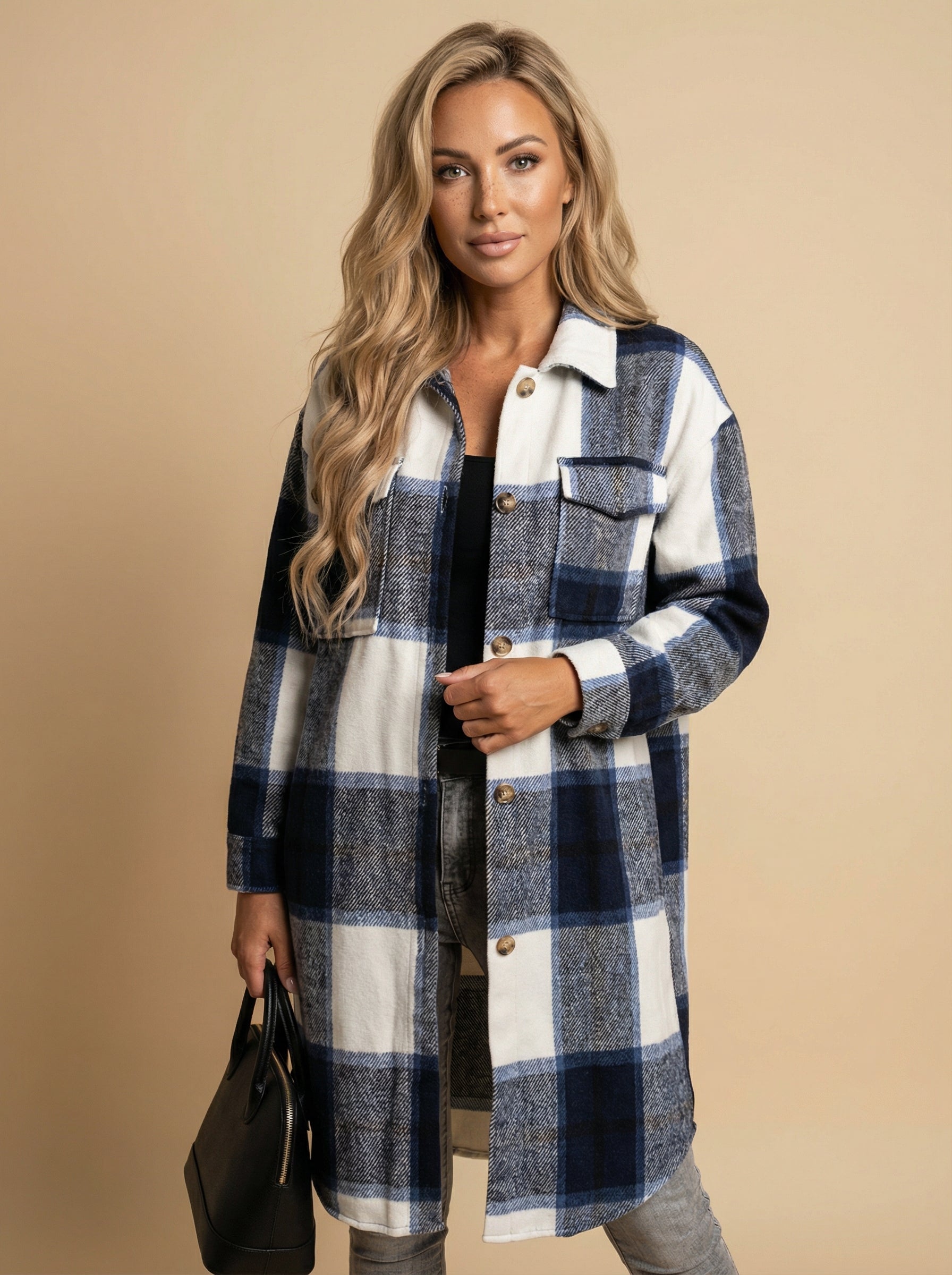 Women’s Plaid Shirt Jacket –  Loose Spring/Fall Fit