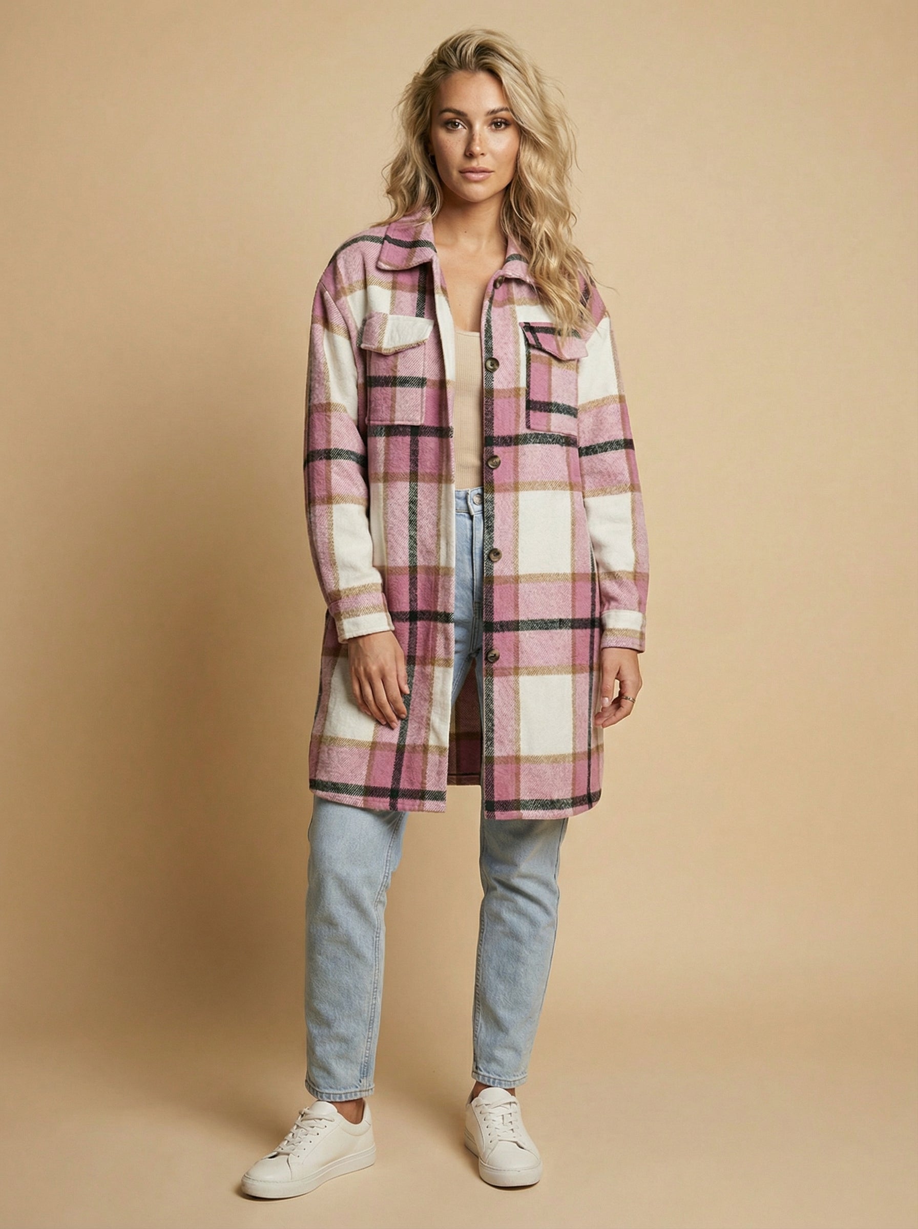 Women’s Plaid Shirt Jacket –  Loose Spring/Fall Fit