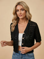 Women’s Crochet Knit Cardigan – V-Neck Button Front & Lightweight Elegance