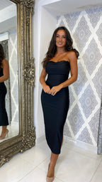 Camila Satin Bandeau Dress – Black