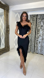Valentina Feather Bandage Dress – Black