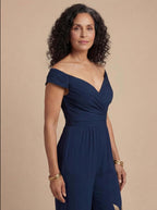 Women’s Jumpsuit – Off-Shoulder Wide-Leg Embroidered Evening Jumpsuit