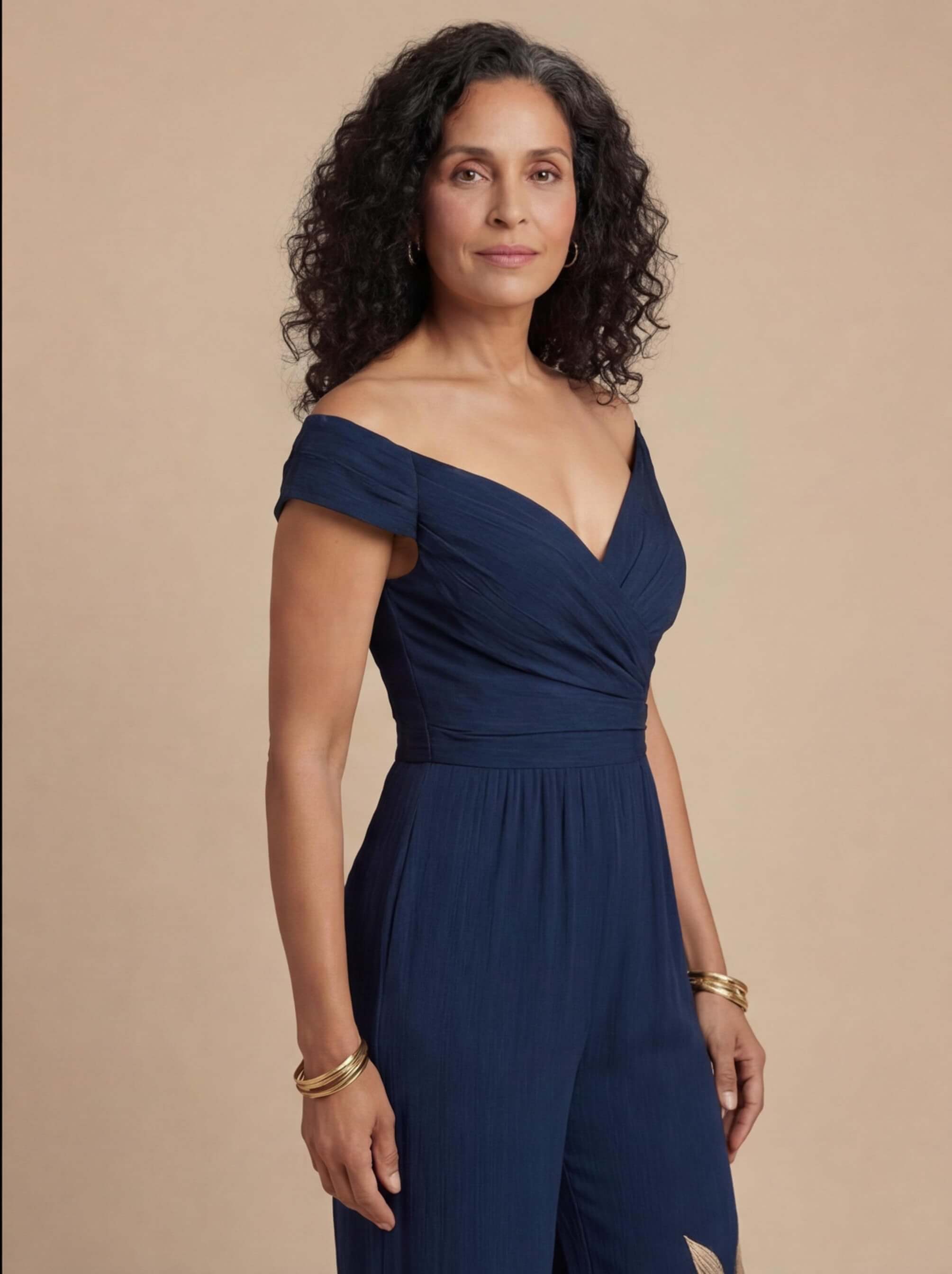 Women’s Jumpsuit – Off-Shoulder Wide-Leg Embroidered Evening Jumpsuit