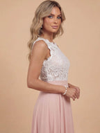 Women's sleeveless maxi dress with a lace top and chiffon skirt