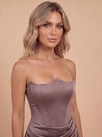 Women’s Dress – Strapless Corset Satin Maxi Dress
