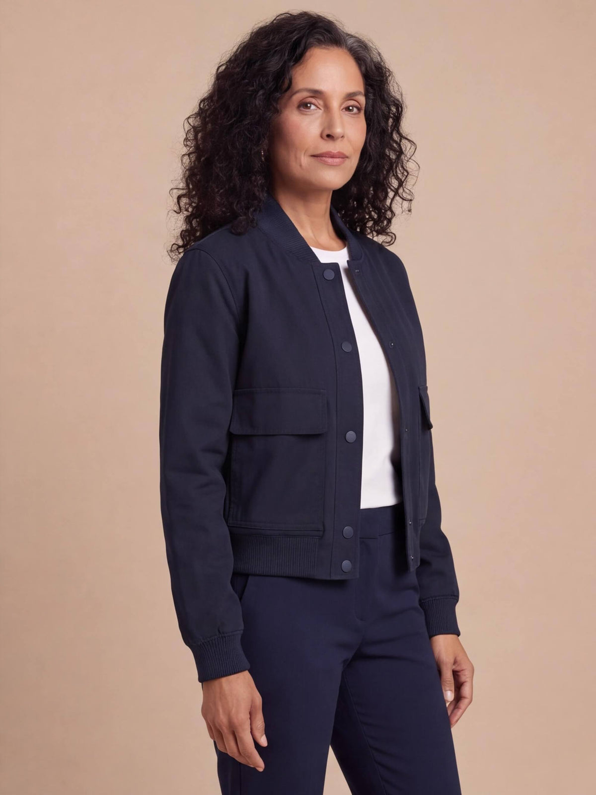 Women’s Utility Bomber Jacket with Snap Buttons