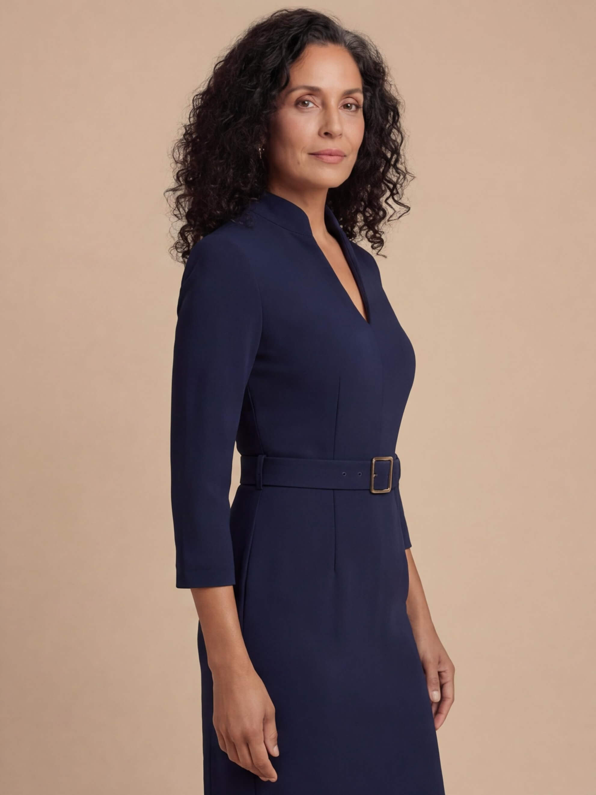 Elegant midi dress for women with a belt
