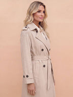 Women’s Double-Breasted Belted Trench Coat with Shoulder Tabs