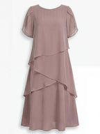 Women’s Elegant Chiffon Layered Dress – Round Neck