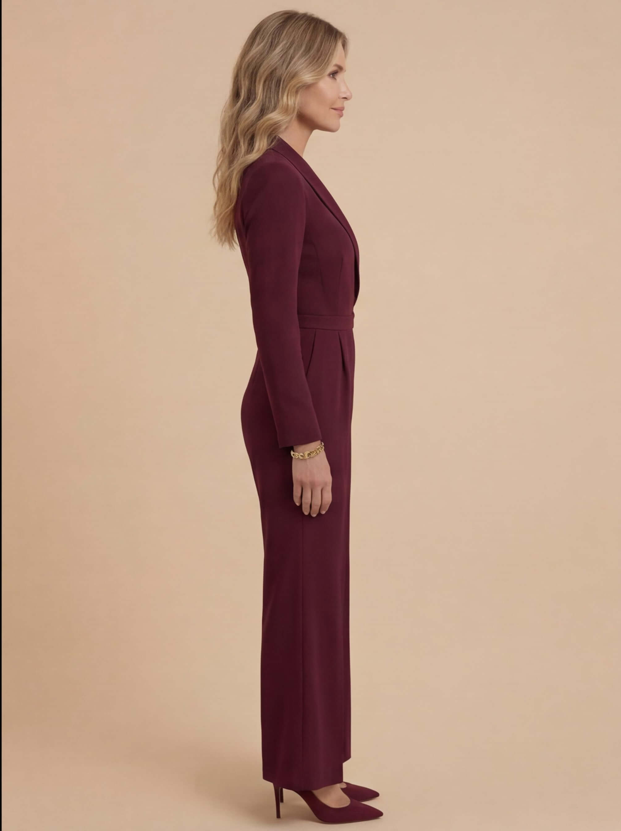 Women’s Jumpsuit – Tailored Long-Sleeve Wide-Leg Jumpsuit