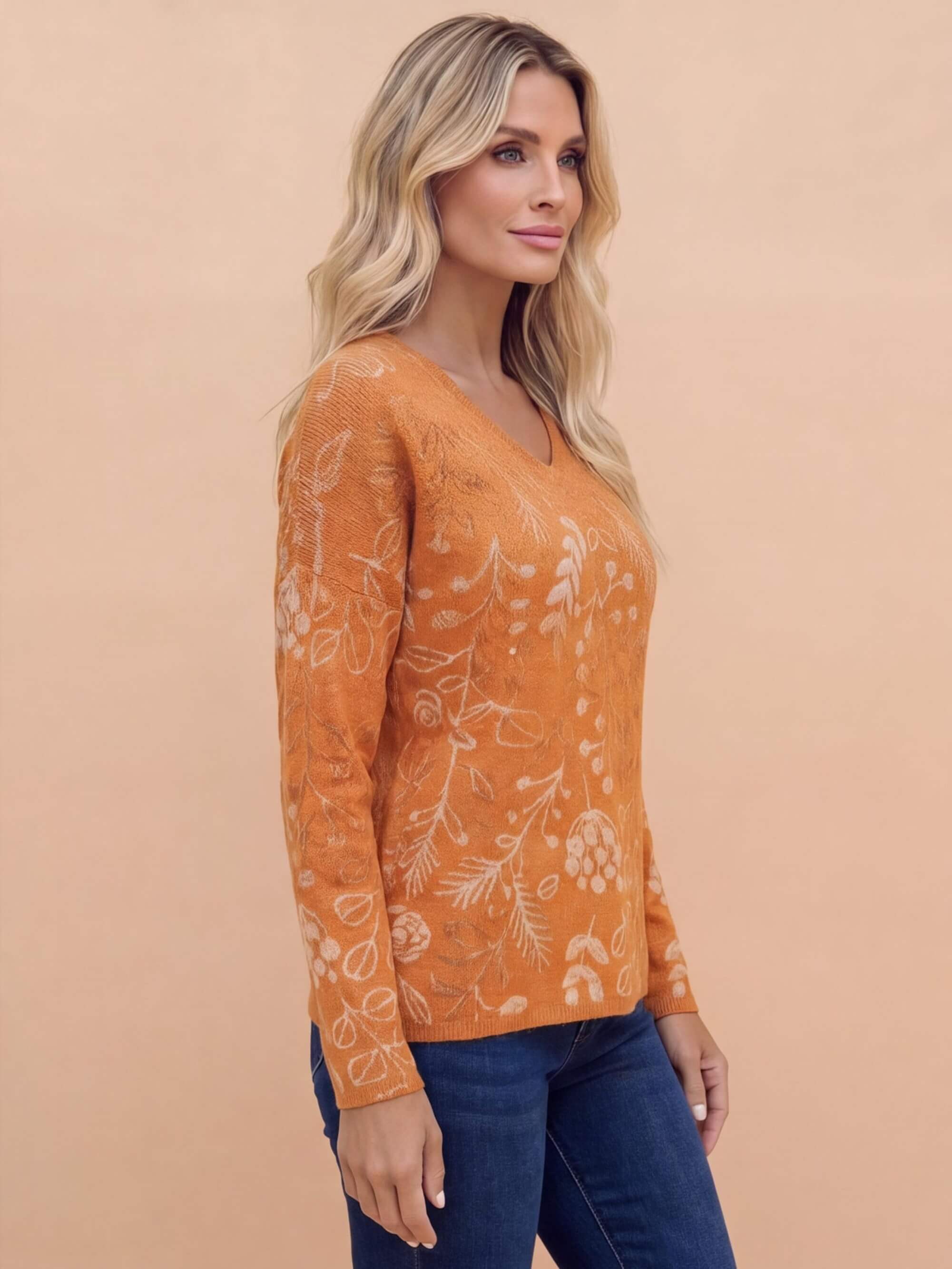 Women’s Autumn V-Neck Floral Top – Relaxed & Sophisticated
