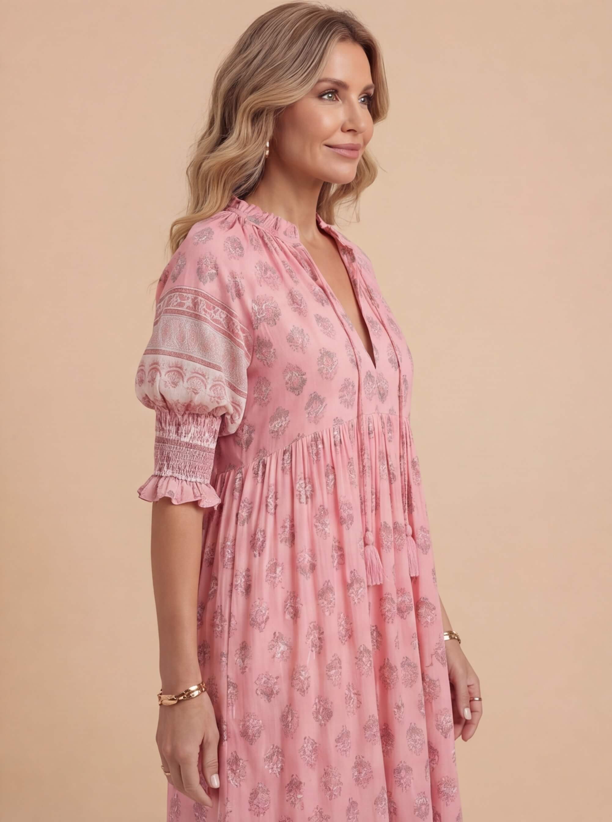 Women’s Dress – Boho Maxi Dress with Tassel Detail