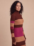 Women’s Ribbed Striped Turtleneck Maxi Dress
