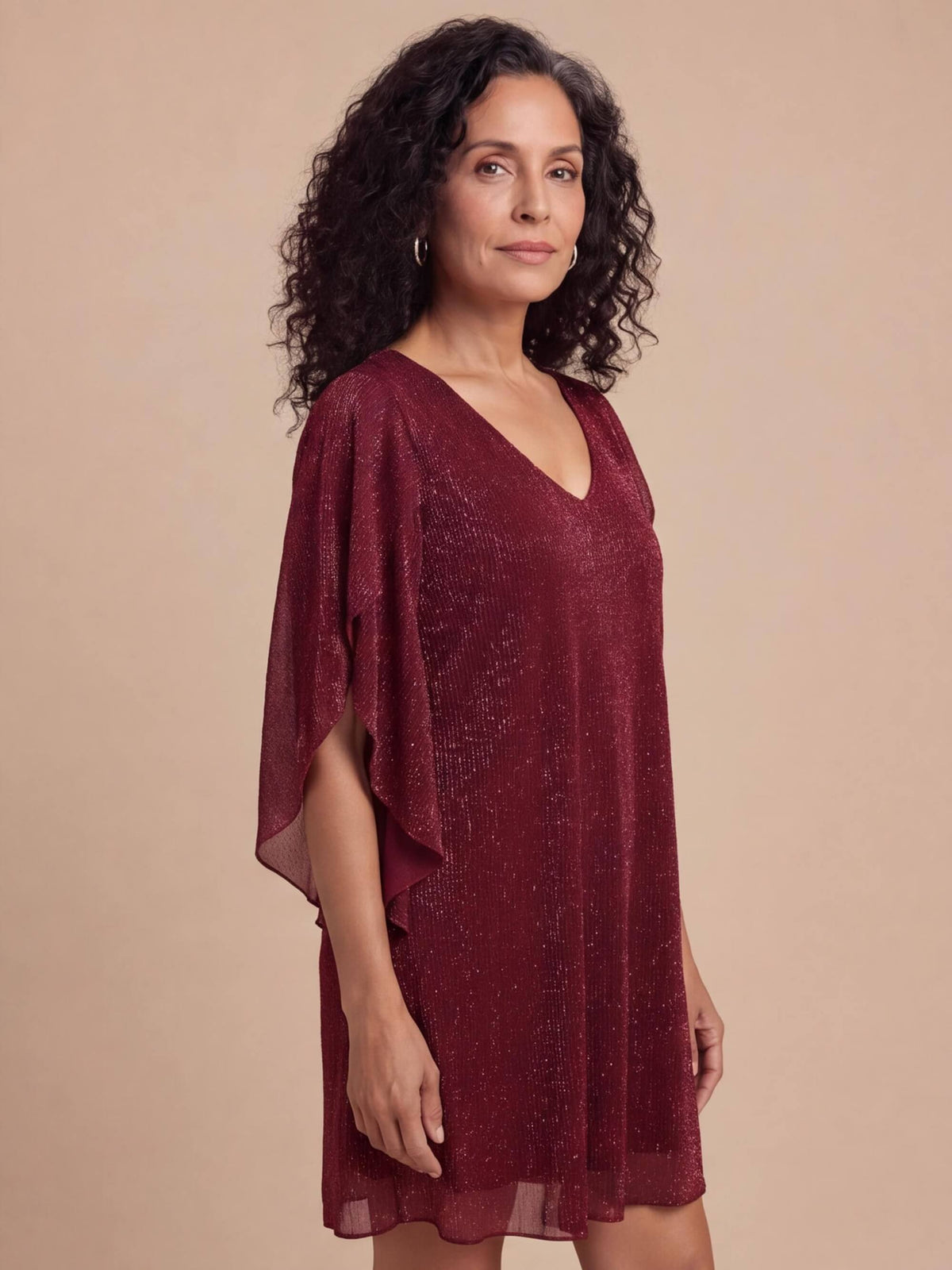 Women’s Glitter V-Neck Cape Sleeve Party Dress