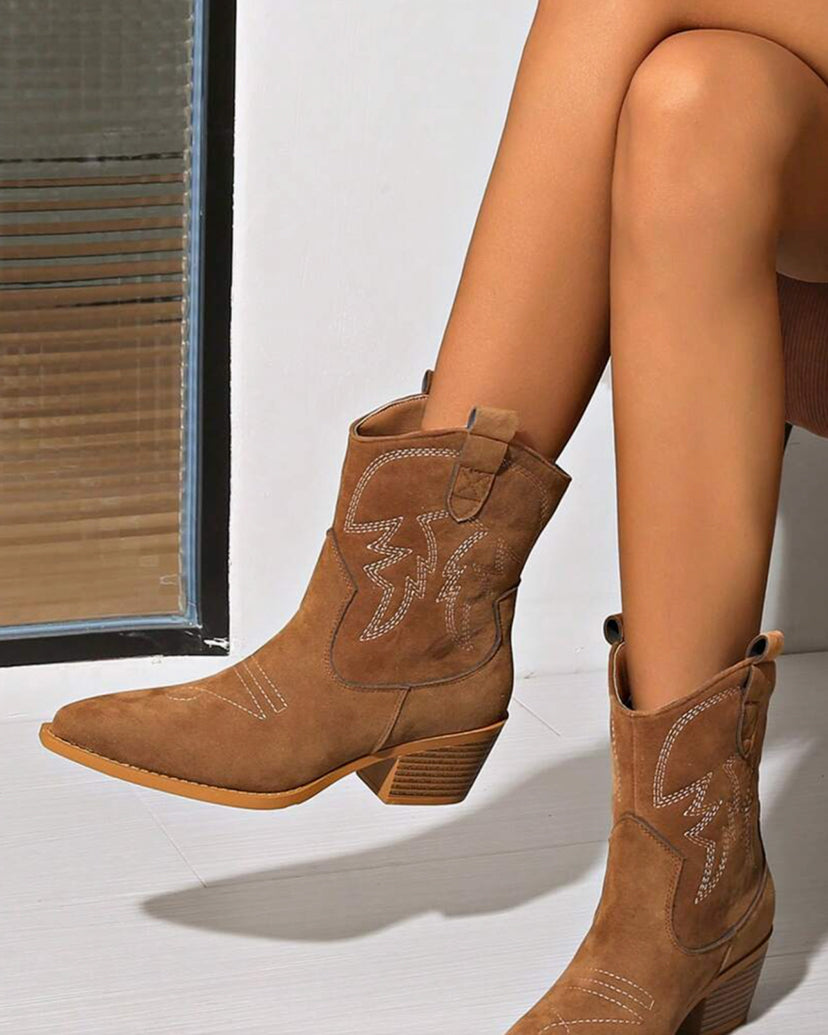 Savannah Suede Cowboy Ankle Boots