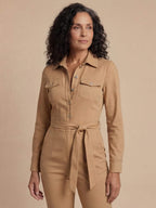Women’s Camel Tailored Zip-Front Jumpsuit – Modern Power & Refined Elegance