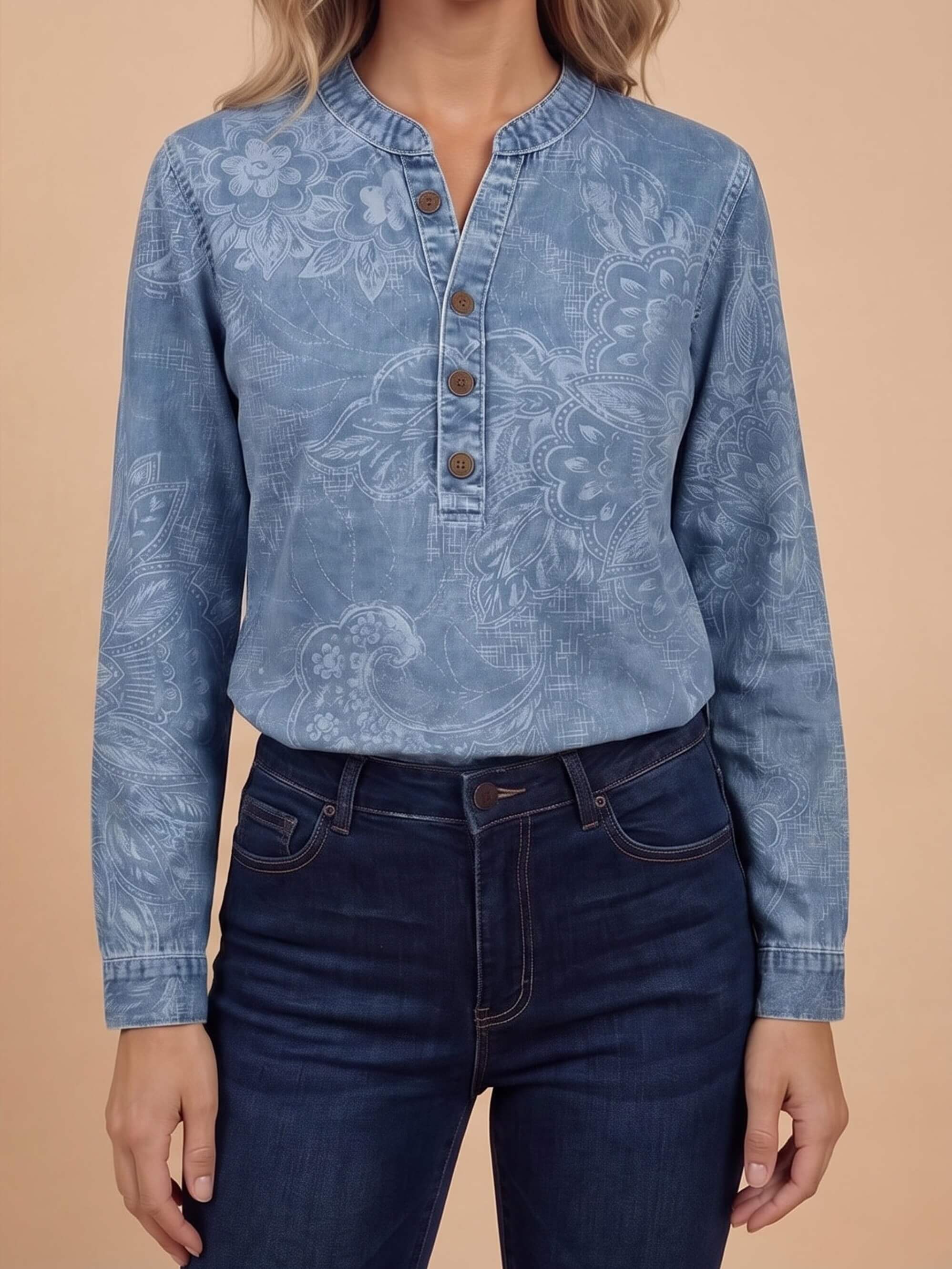 Women’s Paisley Button Detail Long Sleeve Top