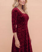 Women’s Embroidered Velvet-Look Square Neck Midi Dress